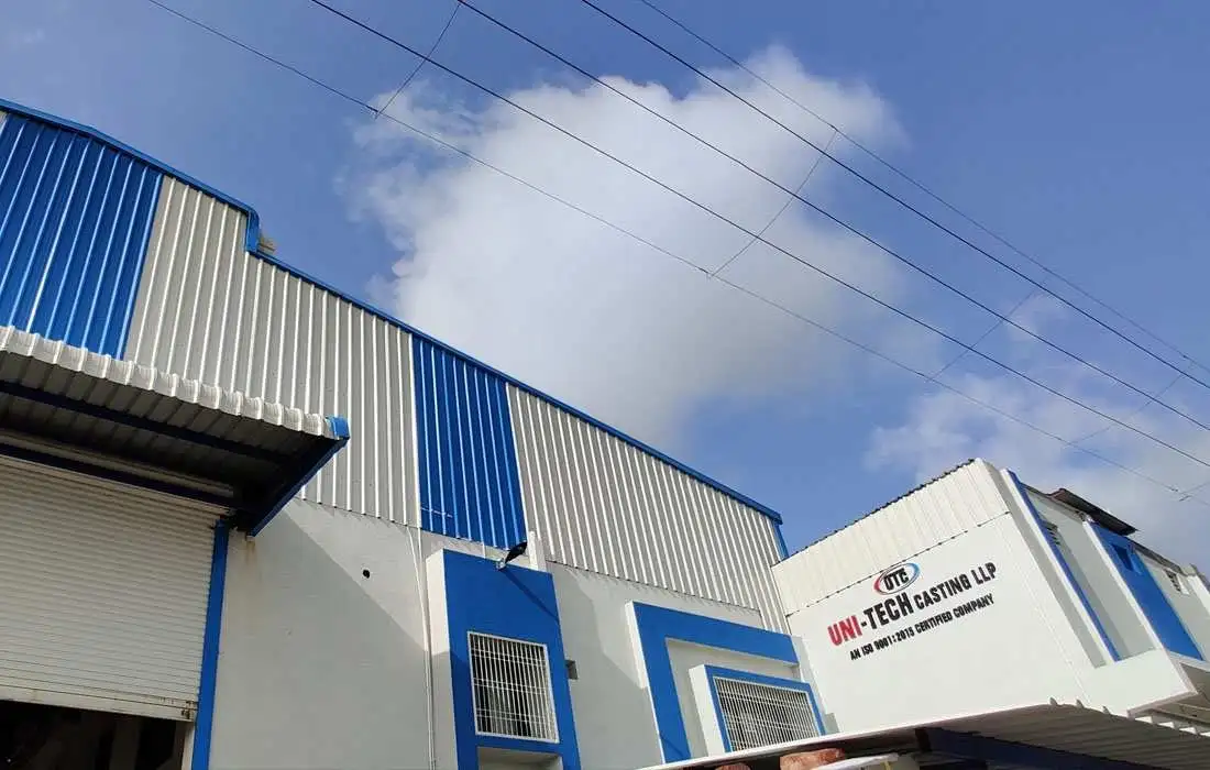 Side view of a modern industrial factory building