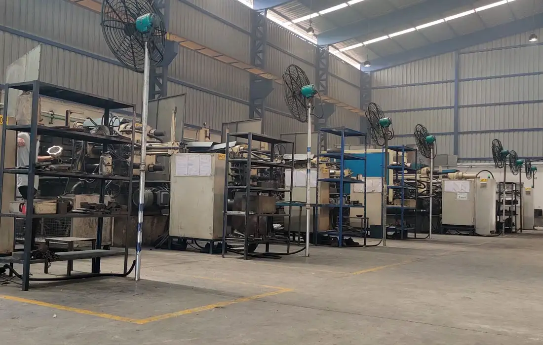 Factory floor showing heavy production machinery