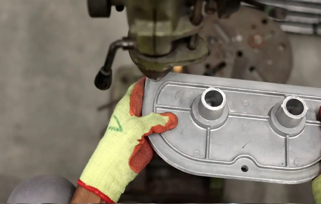 Close-up of precision machining on an aluminum component